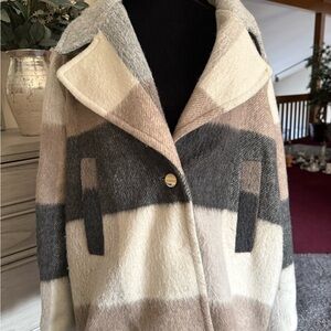 Laundry By Shelli Segal Plaid Teddy Jacket - Cream, Gray, and Tan